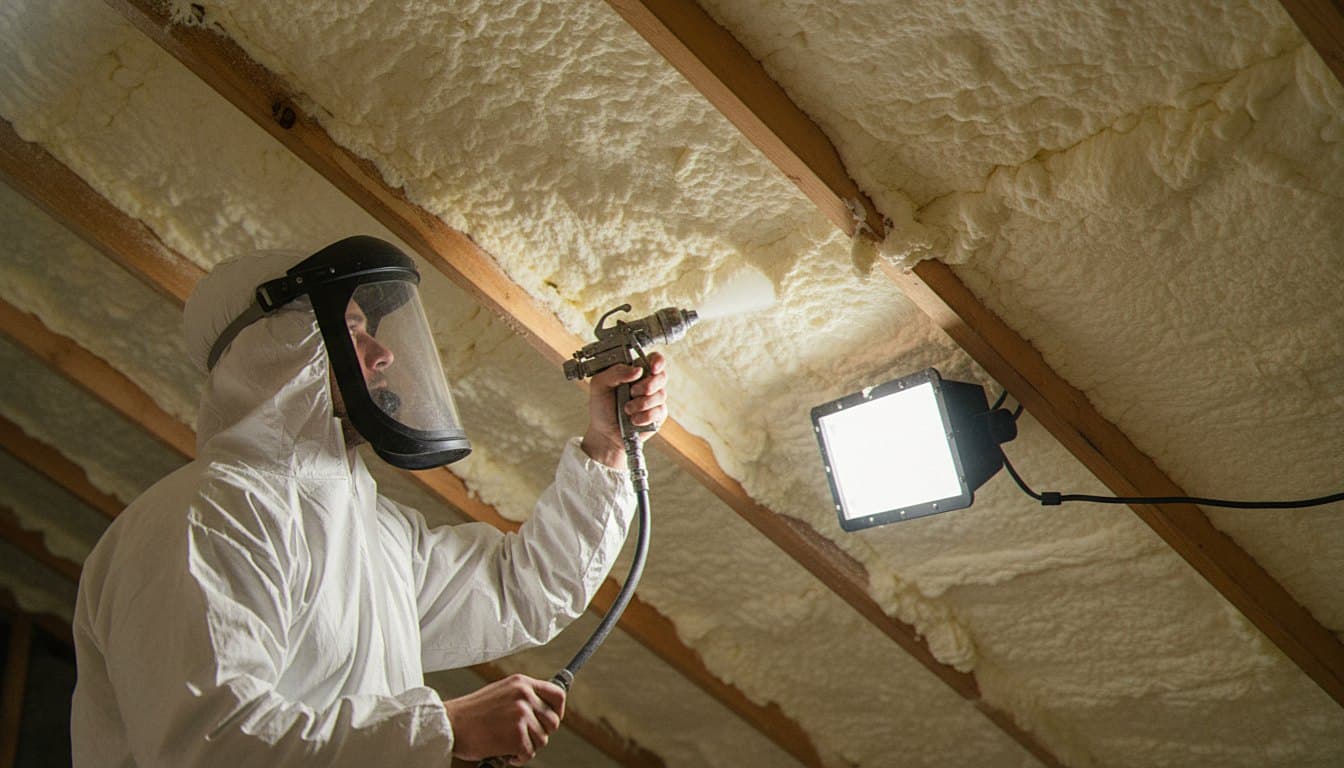 Open-cell foam filling attic rafter bays