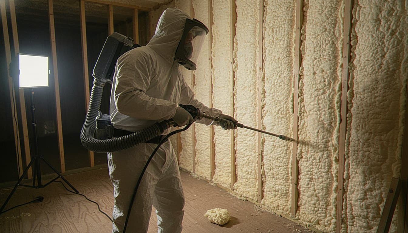 Wall cavity filled with spray foam